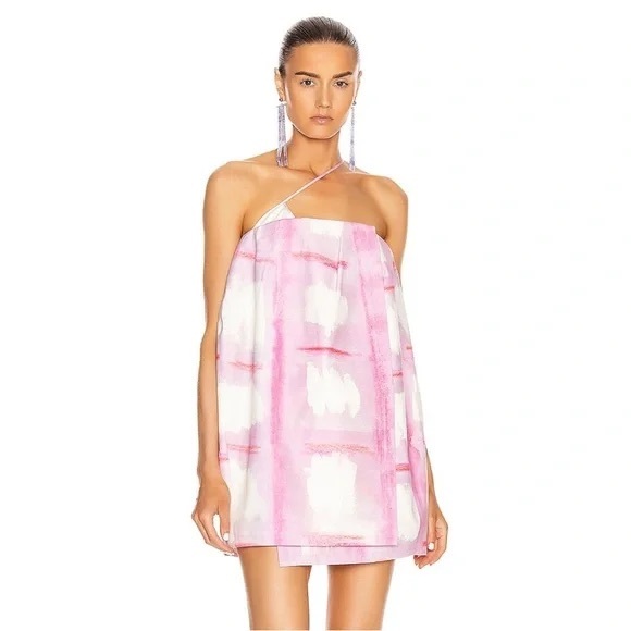 Jacquemus La Robe Soleil One Shoulder Mini Dress Pink Plaid sz 36 - Picture 7 of 15